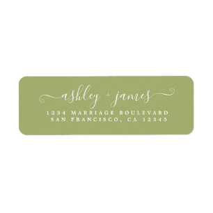 Chic Script Leaf Green Wedding Return-adres Etiket