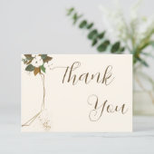 Chic Script Liefde Bruin en Crème Bloemen Trouwen Bedankkaart (Staand voorkant)