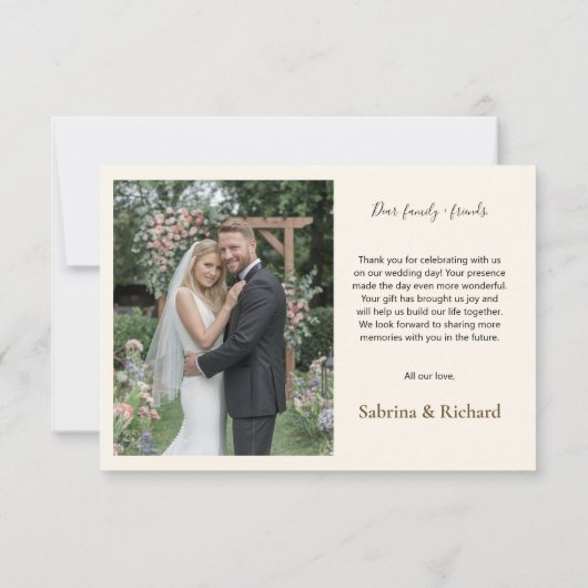 Chic Script Liefde Bruin en Crème Bloemen Trouwen Bedankkaart (Achterkant)