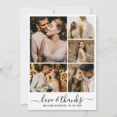 Chic Script Liefde en Dank Trouwfoto Collage Bedankkaart (Voorkant)