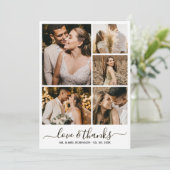Chic Script Liefde en Dank Trouwfoto Collage Bedankkaart (Staand voorkant)