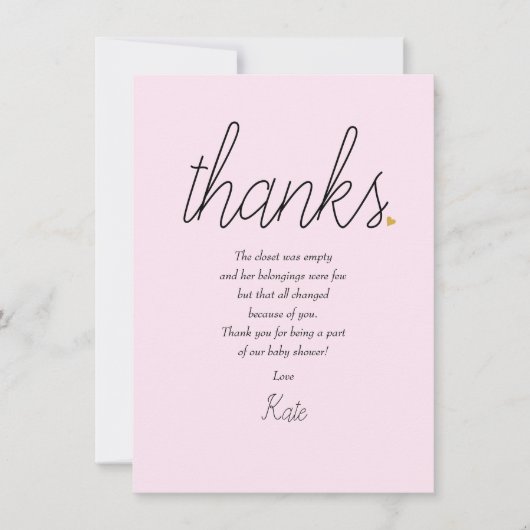 Chic Script Love Heart Baby Girl Dank je wel Bedankkaart (Voorkant)