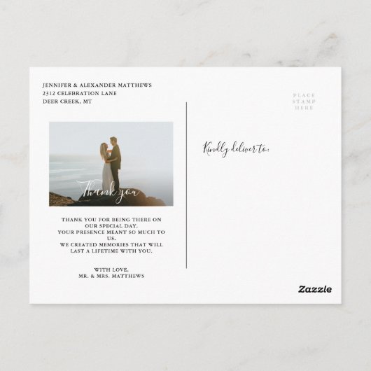 Chic Script Love Wedding Dank u Foto Briefkaart (Achterkant)