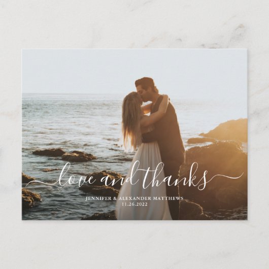 Chic Script Love Wedding Dank u Foto Briefkaart (Voorkant)
