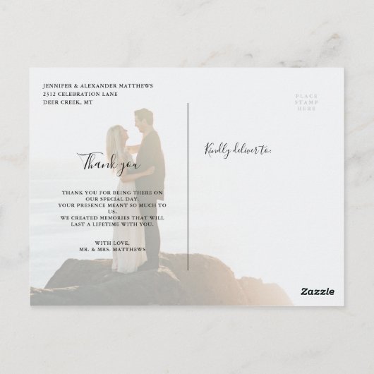 Chic Script Love Wedding Dank u Foto Briefkaart (Achterkant)