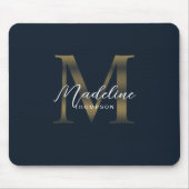 Chic Script Metallic Navy Blue and Gold Monogram Muismat (Voorkant)