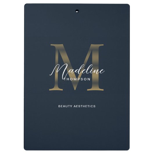 Chic Script Metallic Navy Blue Gold Monogram Klembord (Achterkant)