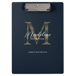 Chic script metallic navyblauw gouden monogram klembord