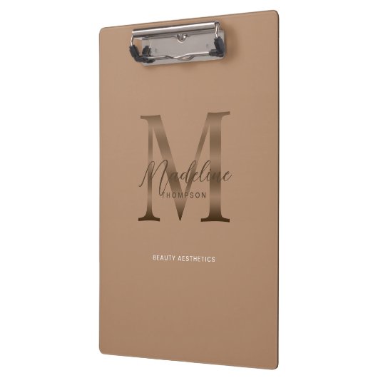 Chic Script Metallic Taupe Gold Monogram Klembord (Links)