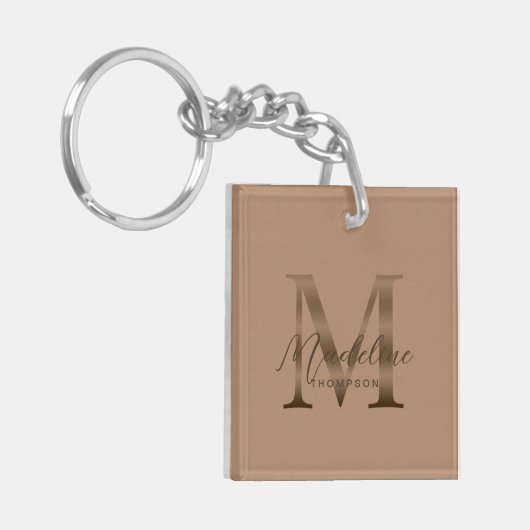 Chic Script Metallic Taupe Gold Monogram Sleutelhanger (Voorkant Links)