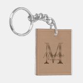 Chic Script Metallic Taupe Goud Monogram Sleutelhanger (Voorkant Links)