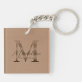 Chic Script Metallic Taupe Goud Monogram Sleutelhanger (Achterkant)