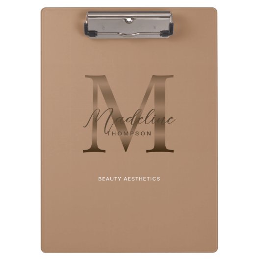 Chic Script Metallic Taupe Gouden Monogram Klembord (Voorkant)