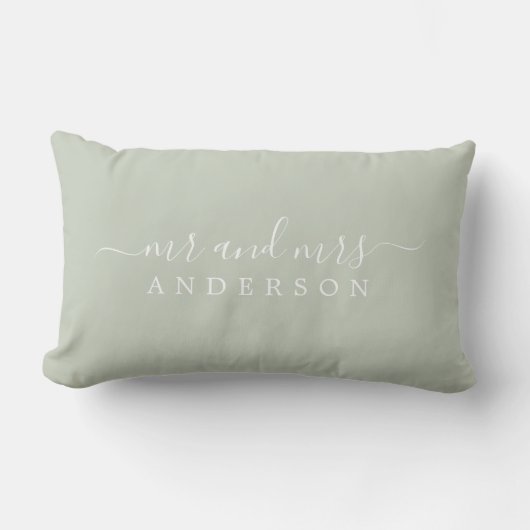 Chic Script Mijnheer Mevrouw Pastelgroen Pasgetrou Kussen (Voorkant)