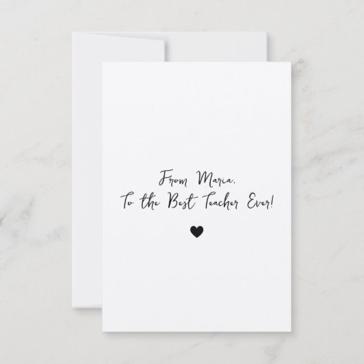 Chic Script Minimal Appreciation Poem voor leraar Bedankkaart (Achterkant)