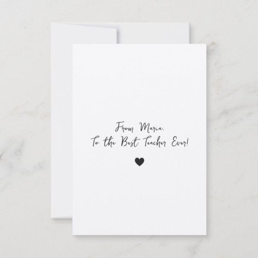 Chic Script Minimal Appreciation Poem voor leraar Bedankkaart (Achterkant)