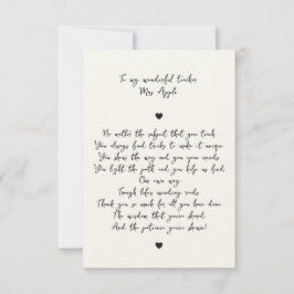 Chic Script Minimal Appreciation Poem voor leraar Bedankkaart