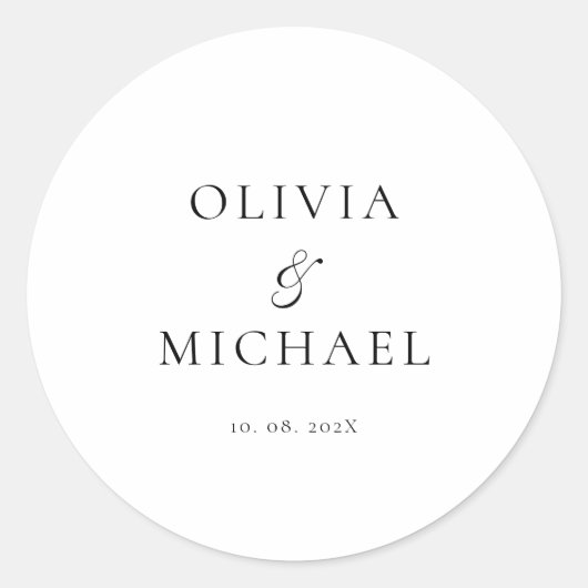 Chic Script minimalistische bruiloft Ronde Sticker (Voorkant)