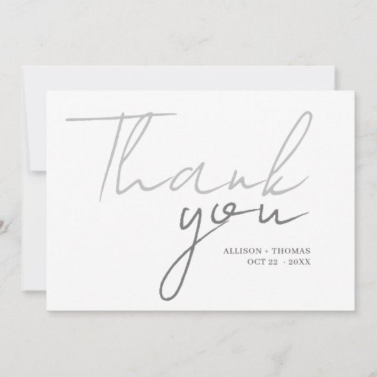 Chic Script Minimalistische Foto Lichtgrijs Trouwe Bedankkaart (Voorkant)