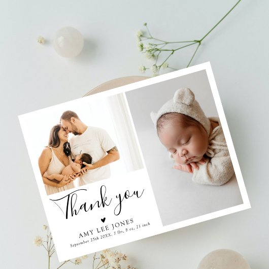Chic Script Minimalistische Foto Nieuwe Baby Bedan Briefkaart