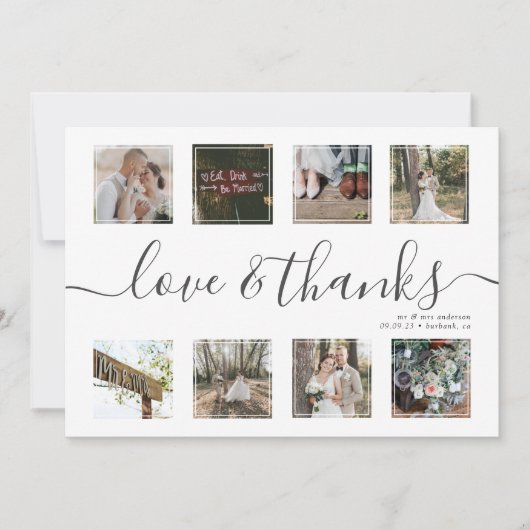 Chic Script Modern Photo Collage Wedding Hartelijk Bedankkaart (Voorkant)