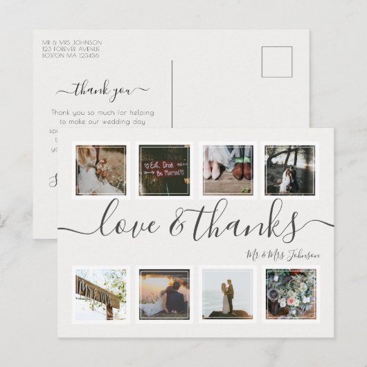 Chic Script Modern Photo Collage Wedding Hartelijk Briefkaart (Voorkant / Achterkant)