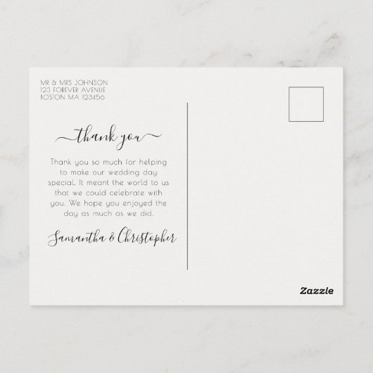 Chic Script Modern Photo Collage Wedding Hartelijk Briefkaart (Achterkant)