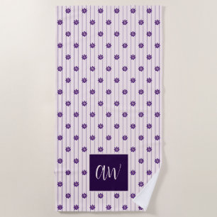 Chic Script Monogram Bloemen Blush Violet Gestreep Strandlaken