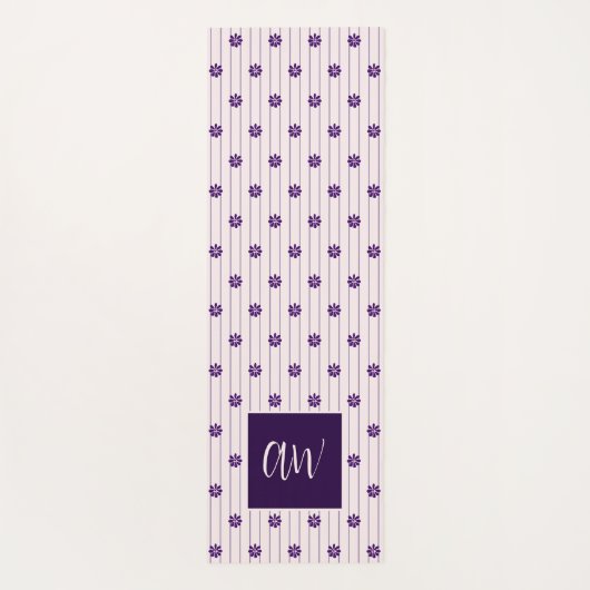 Chic Script Monogram Bloemen Blush Violet Gestreep Yogamat (Achterkant)
