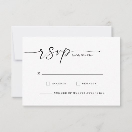 Chic Script Monogram Huwelijksreactiekaart Save The Date (Voorkant)