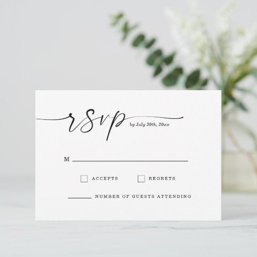 Chic Script Monogram Huwelijksreactiekaart Save The Date (Staand voorkant)