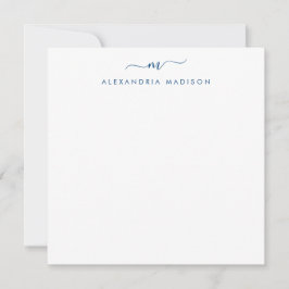 Chic Script Monogram Initiaal Navy Blue Stationery Notitiekaartje