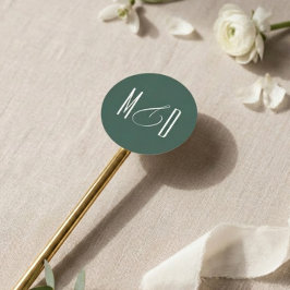 Chic Script Monogram Klassieke Trouwdag Ronde Sticker