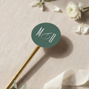 Chic Script Monogram Klassieke Trouwdag Ronde Sticker