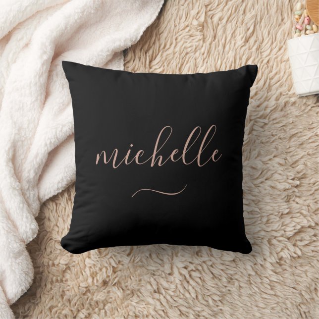 Chic Script Monogram Zwart Goud Swash Kussen (Deken)