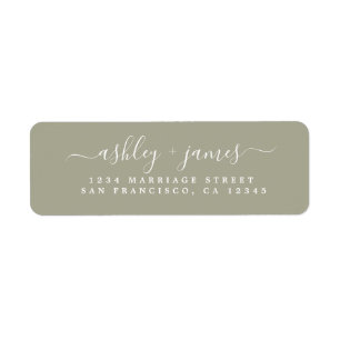 Chic Script Moss Gray Wedding Return Address Etiket