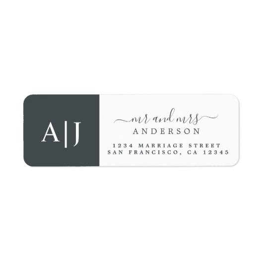 Chic Script Mr Mrs Monogram Retouradres Etiket (Voorkant)