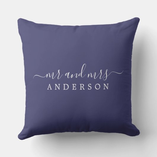 Chic Script Mr. Mrs Navy Blue Pas getrouwd Monogra Kussen (Achterkant)