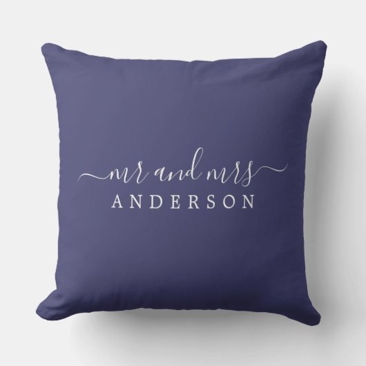 Chic Script Mr. Mrs Navy Blue Pas getrouwd Monogra Kussen (Voorkant)
