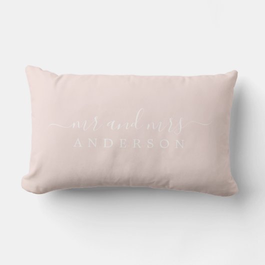 Chic Script Mr. Mrs. Pastel Pink Pas getrouwd Mono Kussen (Voorkant)