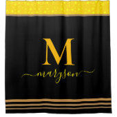 Chic Script Naam & Monogram, Elegant Zwart & Goud Douchegordijn (Voorkant)
