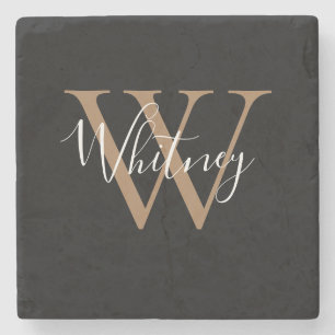 Chic script naam monogram zwart goud  stenen onderzetter