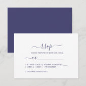 Chic Script Navy Blue Minimal Wedding RSVP Kaartje (Voorkant / Achterkant)