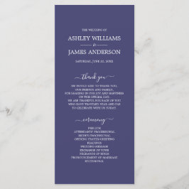 Chic Script Navy Blue Simple Minimal Wedding Programmakaart