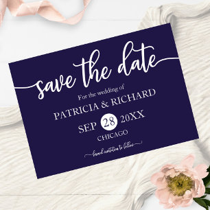 Chic Script Navy Blue Trouwkaart Save The Date Briefkaart