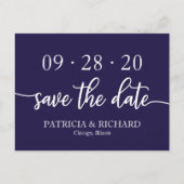 Chic Script Navy Blue Trouwkaart Save The Date Briefkaart (Voorkant)