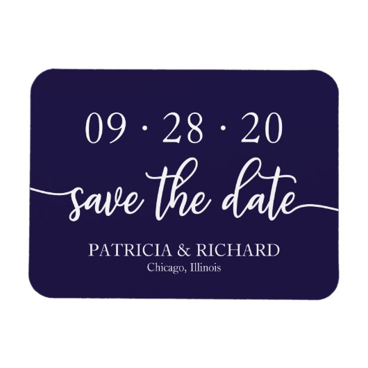Chic Script Navy Blue Trouwkaart Save The Date Magneet (Horizontaal)