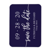 Chic Script Navy Blue Trouwkaart Save The Date Magneet (Verticaal)
