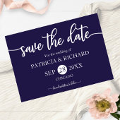 Chic Script Navy Blue Wedding Save the Date Briefkaart