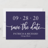 Chic Script Navy Blue Wedding Save the Date Kaart (Voorkant)
